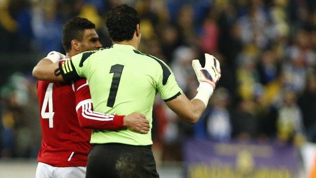 Egypt's players celebrate after beating Bosnia and Herzegovina