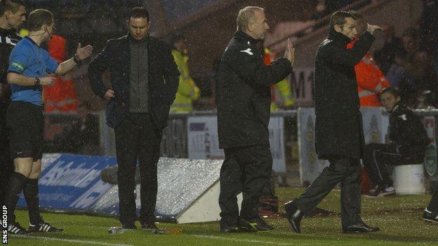 Derek Adams and Danny Lennon were banished to the stand following their angry spat