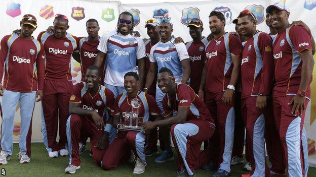 West Indies with the T20 series trophy