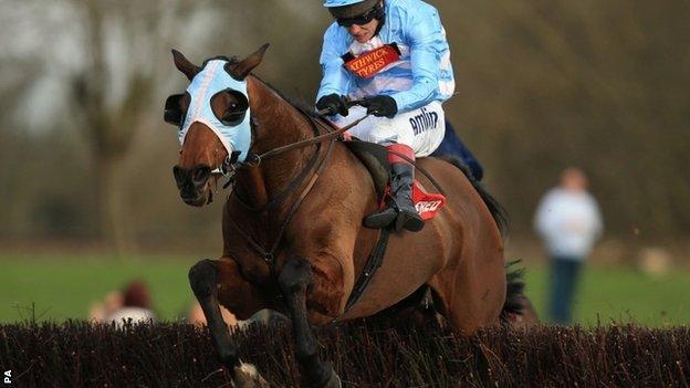 Goulanes, ridden by Richard Johnson, wins the Midlands Grand National