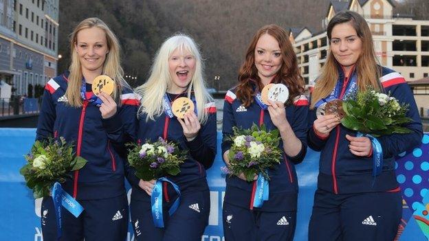 British Paralympic skiing medallists Charlotte Evans, Kelly Gallagher, Jade Etherington and Caroline Powell