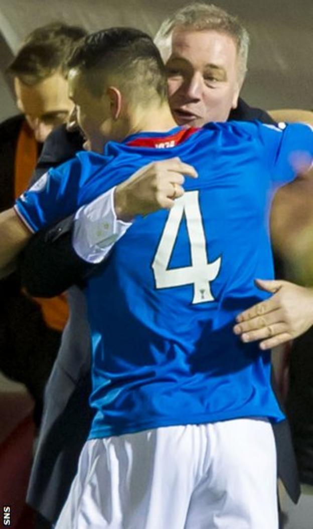 Fraser Aird celebrates with Ally McCoist
