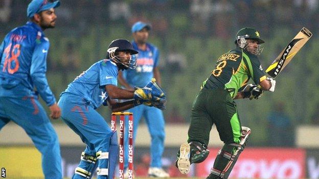 Action from an Asian Cup meeting between India and Pakistan in Dhaka