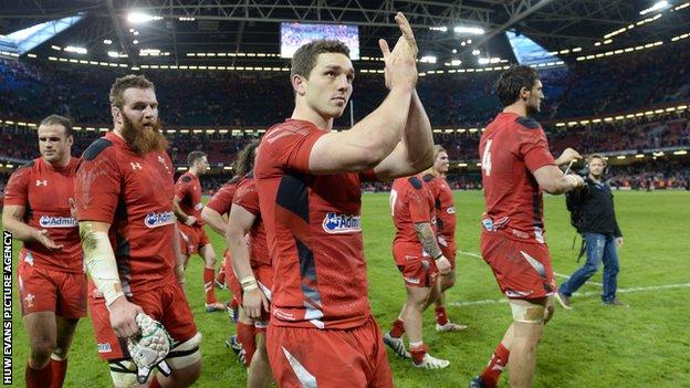 Wales players following the win over Scotland
