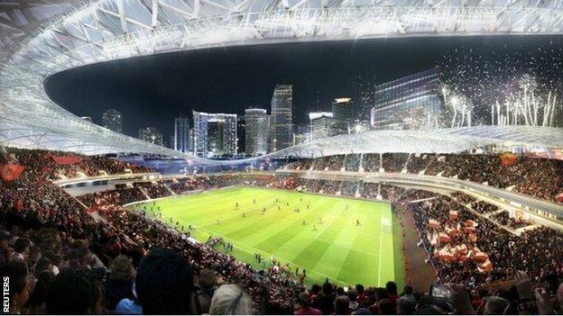 Artist impression of a proposed stadium for David Beckham's MLS team