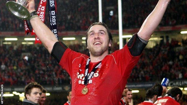 Ryan Jones celebrating Wales' Six Nations win