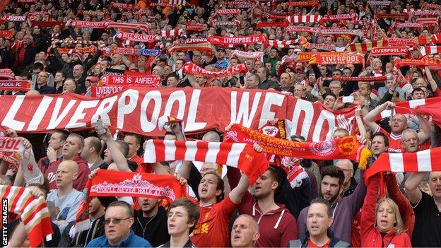 Liverpool fans in the Kop