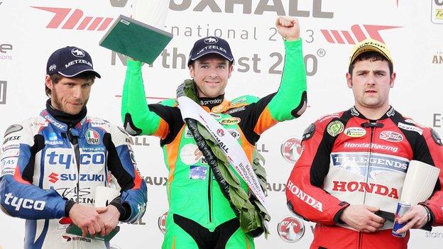 Guy Martin, Alastair Seeley and William Dunlop on the podium at the North-West 200