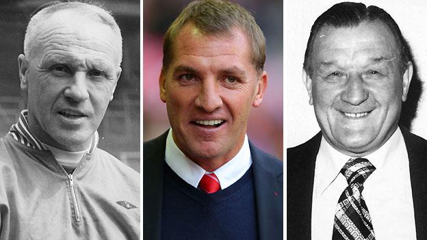 Bill Shankly (left), Brendan Rodgers (centre) and Bob Paisley