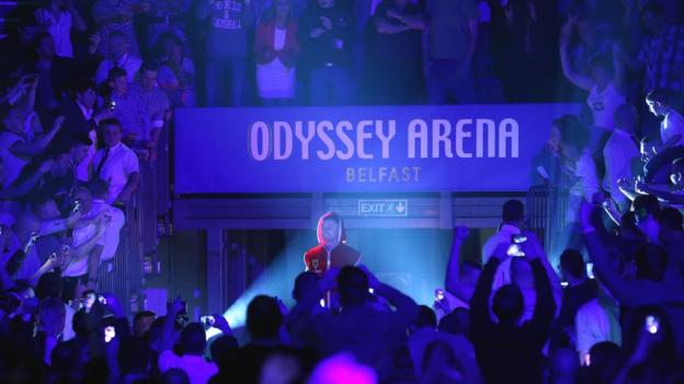 Frampton gets a rousing reception on his stadium entrance for the world title eliminator against Cazares