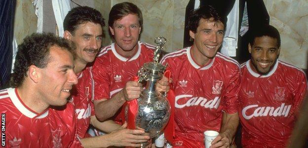 Liverpool's Ronnie Rosenthal, Ian Rush, Ronnie Whelan, Alan Hansen and John Barnes celebrate winning the league title in 1990, the season after the Hillborough disaster