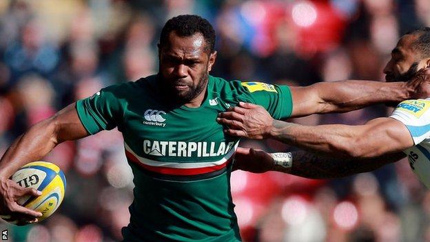 Vereniki Goneva playing for Leicester Tigers vs Exeter Chiefs