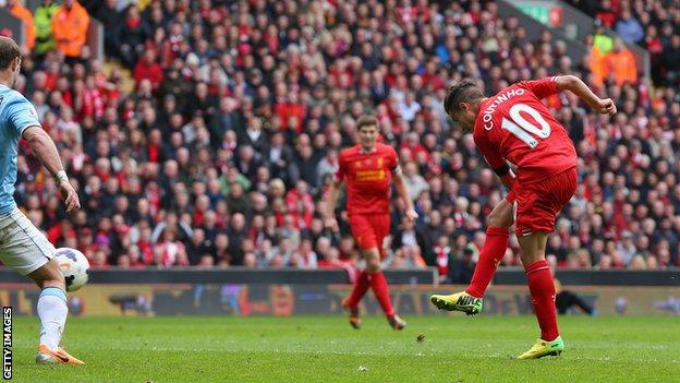 Philippe Coutinho scores Liverppol's winner against Manchester City