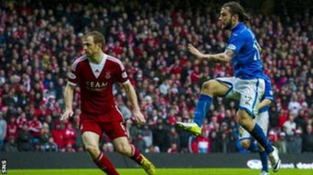 May scores what proves to be the winner for St Johnstone