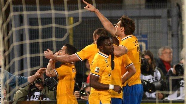 Juventus celebrate their opening goal