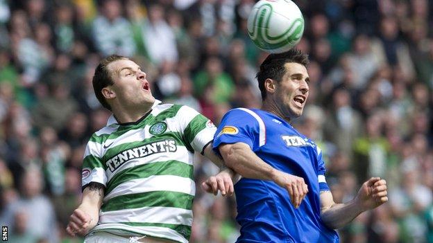 Anthony Stokes and Carlos Bocanegra in an Old Firm game