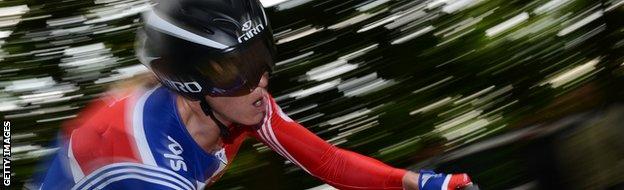 Britain's Emma Pooley competes during the women's Elite Time Trial at the UCI Road World Championships on September 18, 2012 in Valkenburg.