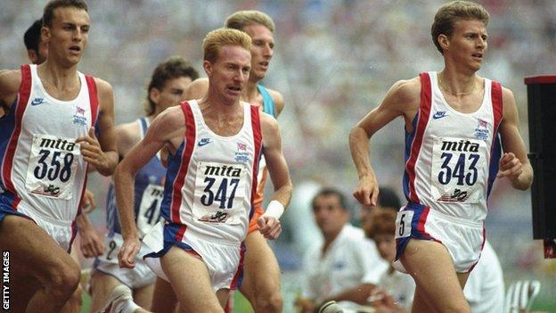 Steve Cram and Peter Elliot in action for Great Britain
