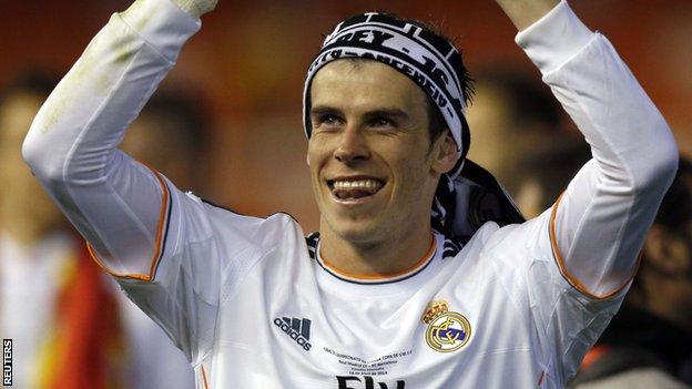 Gareth Bale celebrates Real Madrid's Copa del Rey win