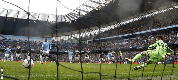 Toure has scored 22 goals for City this season, four from the penalty spot