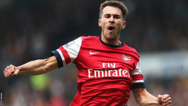 Arsenal's Welsh international midfielder Aaron Ramsey scores in the Gunners' 3-0 win at Hull in the Premier League