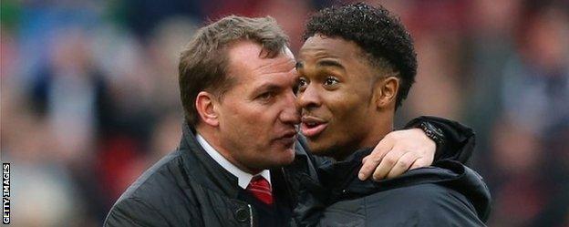 Liverpool manager Brendan Rodgers and Reds forward Raheem Sterling