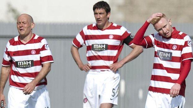Alex Neil and his Accies players look disconsolate