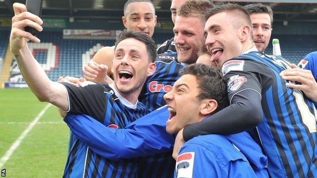 Rochdale players celebrate with selfie