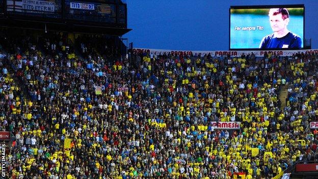 Villarreal player wore T-shirts before kick-off with the message 'Forever Tito', while there were many banners around their stadium paying tribute to the ex-Barcelona boss