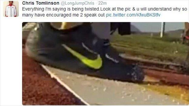 Chris Tomlinson's tweet of a still from video footage of Rutherford's record jump