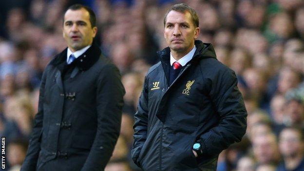 Everton manager Roberto Martinez and Liverpool manager Brendan Rodgers