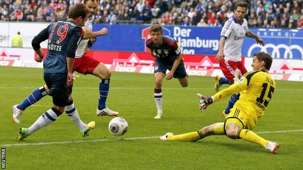 Bayern Munich's Mario Gotze scores against Hamburg