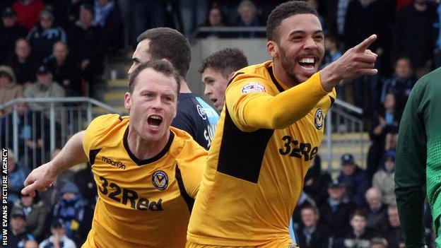 Michael Flynn and Christian Jolley celebrate a Newport County goal