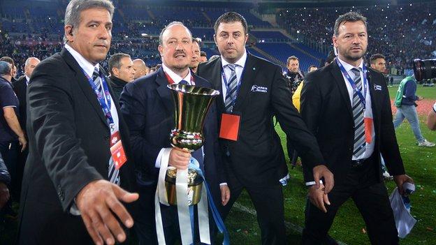 Napoli's Rafael Benitez holds the Italian cup