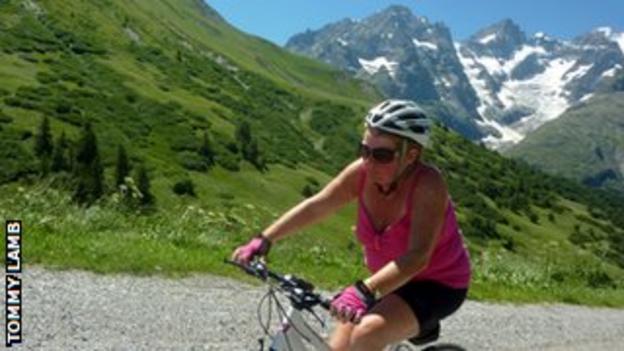 Marian Lamb rides up the Col du Galibier which is a regular Tour de France stage