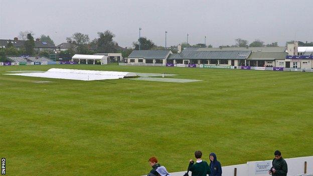The covers are on at Clontarf with no play possible in Thursday's ODI