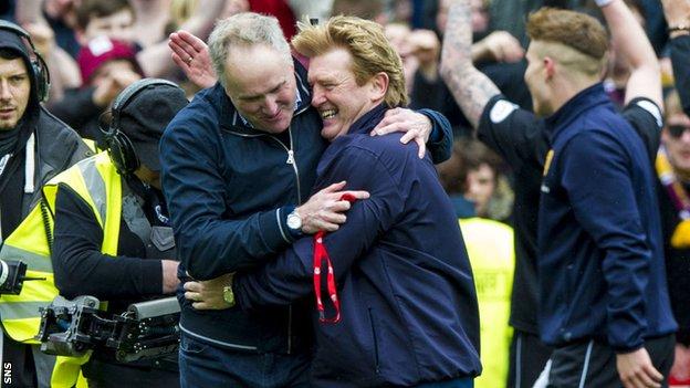 Stuart McCall celebrates Motherwell clinching second place over Aberdeen
