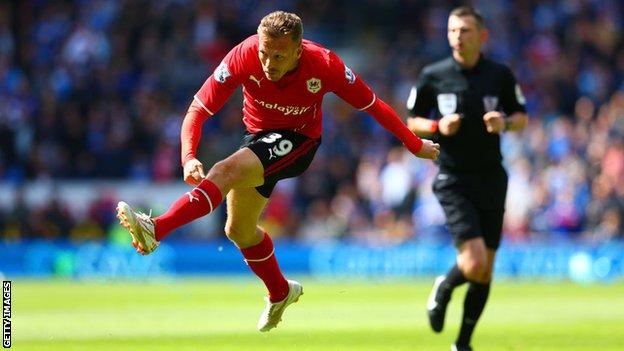 Craig Bellamy fires left-footed to give Cardiff City the lead against Chelsea