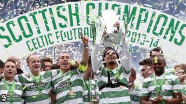 Celtic with the Premiership trophy