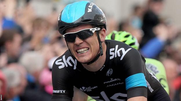 British rider Ben Swift grimaces after being pipped for Sunday's Giro stage win by Marcel Kittel in Dublin