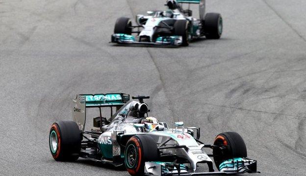 Lewis Hamilton leads Nico Rosberg