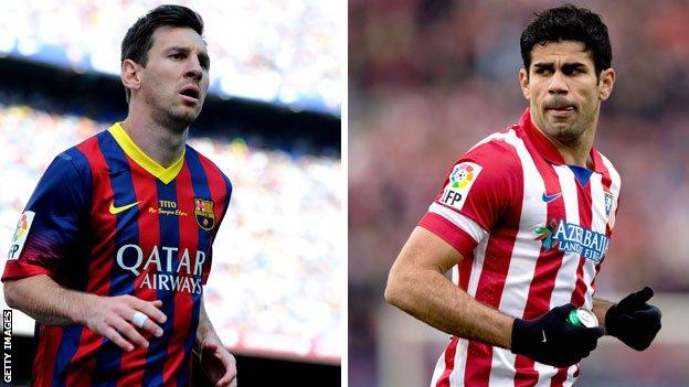 Barcelona's Lionel Messi and Atletico's Diego Costa