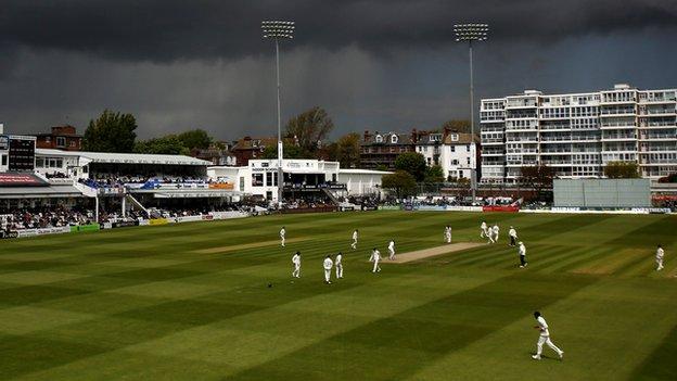 Sussex and Durham's match at Hove is interrupted by dark clouds and rain
