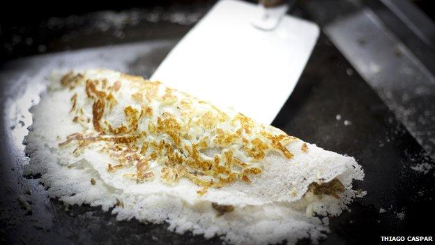 Preparing tapioca in Fortaleza, Brazil
