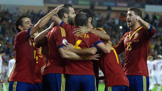 Spain celebrate goal