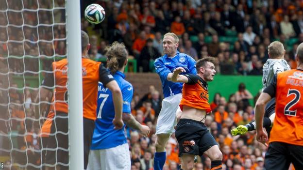 Steven Anderson heads St Johnstone ahead against Dundee United