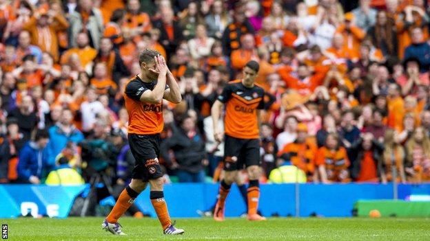 Dundee United players looks dejected