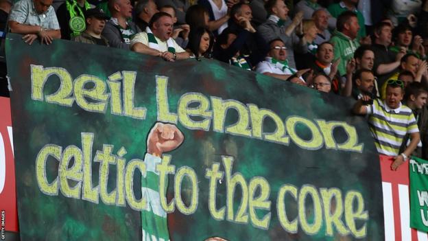 A Neil Lennon banner at Ibrox