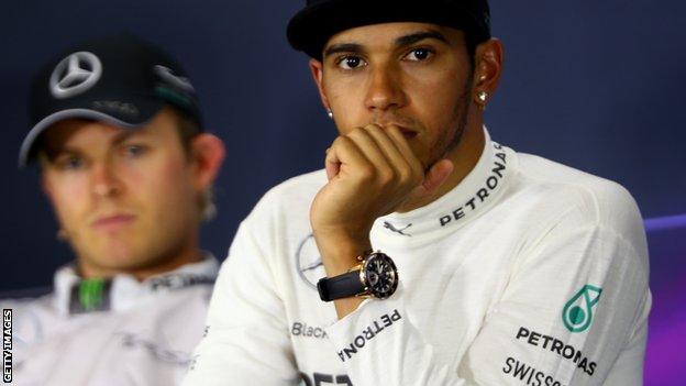 Mercedes drivers Nico Rosberg and Lewis Hamilton.