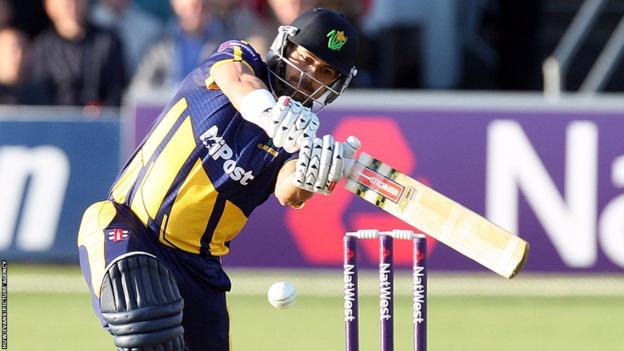 Jacques Rudolph hits a boundary for Glamorgan in their T20 Blast match against Essex in Chelmsford.